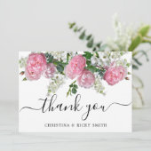 Carte De Remerciements Élégant Mariage de bouquet rose (Debout devant)