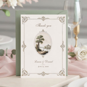 Carte De Remerciements Élégant mariage de château français vintage