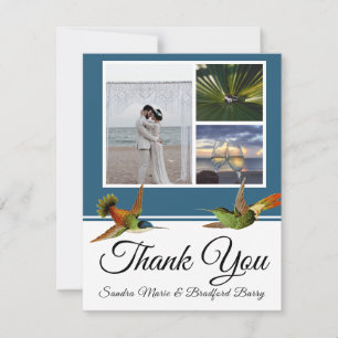 Carte De Remerciements Élégant Mariage de colibri bleu Photo collage
