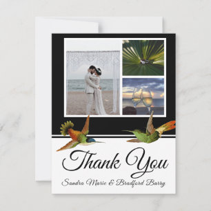 Carte De Remerciements Élégant Mariage de colibri noir collage photo