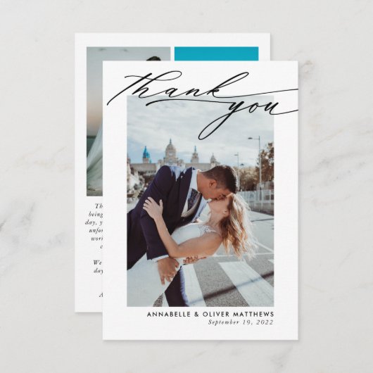Carte De Remerciements Élégant Mariage de collage photo (Devant / Derrière)