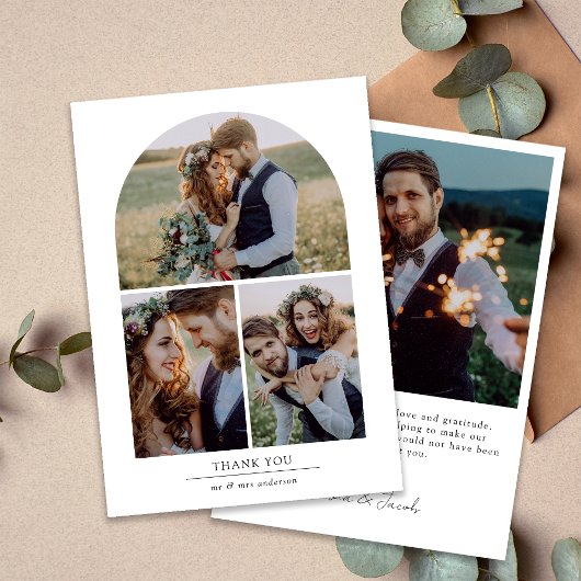 Carte De Remerciements Elégant Mariage de collection multiphoto Arch