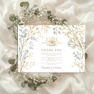 Carte De Remerciements Élégant Mariage de crête florale neutre