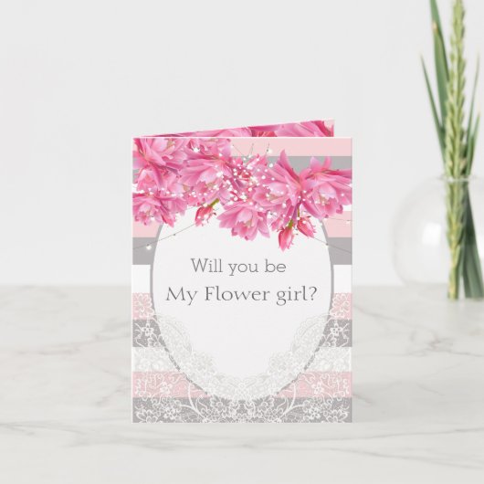 Carte De Remerciements Élégant Mariage de dentelle florale rose et gris (Devant)