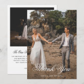 Carte De Remerciements Élégant Mariage de deux photos Script (Devant / Derrière)