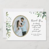 Carte De Remerciements Élégant mariage de feuillage et de perle d'or (Devant)