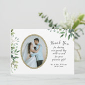 Carte De Remerciements Élégant mariage de feuillage et de perle d'or (Debout devant)