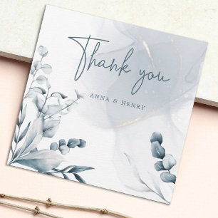Carte De Remerciements Élégant Mariage de feuillage gris bleu