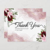 Carte De Remerciements Élégant Mariage de fleurs bordeaux (Devant / Derrière)