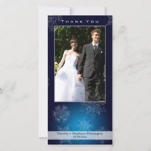 Carte De Remerciements Élégant mariage de flocons de neige de la marine m