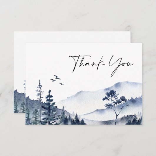 Carte De Remerciements Elégant Mariage de forêt de Foggy Aquarelle (Devant / Derrière)