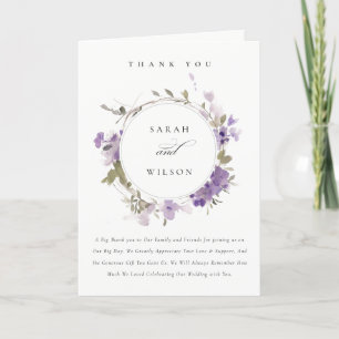 Carte De Remerciements Élégant Mariage de germe de prairie rustique Lilac