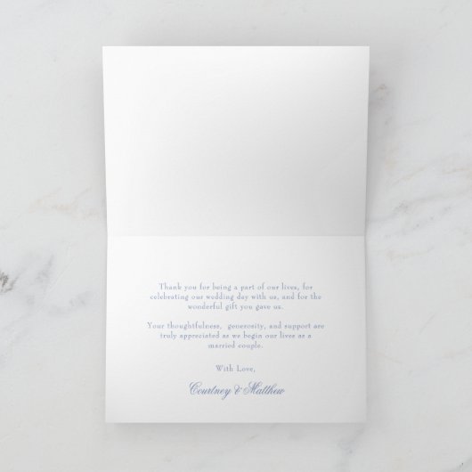 Carte De Remerciements Élégant Mariage de Monogram Blue Dusty (Intérieur)