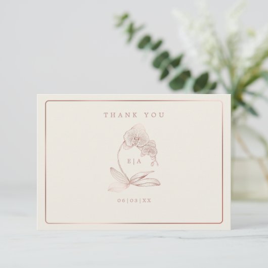 Carte De Remerciements Élégant Mariage de monogramme d'orchidée botanique (Debout devant)