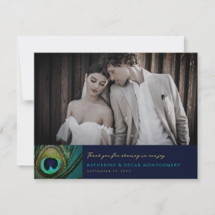 Carte De Remerciements Élégant Mariage de photo Peacock Exotique