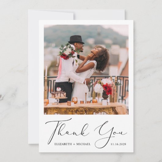 Carte De Remerciements Élégant Mariage de photos de script (Devant)