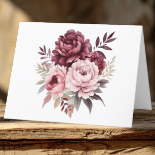 Carte De Remerciements Élégant Mariage de pivoine d'aquarelle bordeaux fl
