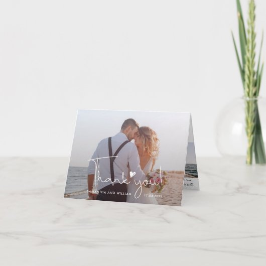 Carte De Remerciements Élégant Mariage de script à main 2 photo (Devant)