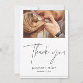 Carte De Remerciements Élégant Mariage de script avec photo (Devant)