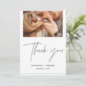 Carte De Remerciements Élégant Mariage de script avec photo (Debout devant)