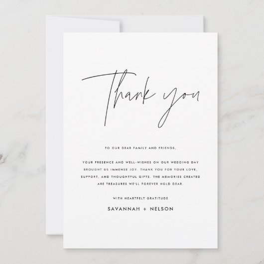 Carte De Remerciements Élégant Mariage de script avec photo (Dos)