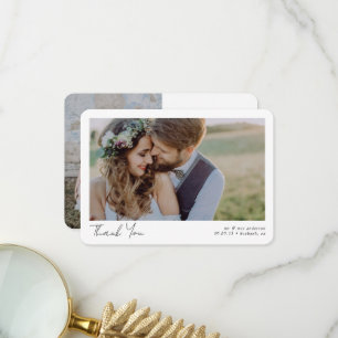 Carte De Remerciements Élégant Mariage de script chic photo