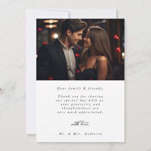 Carte De Remerciements Élégant Mariage de script classique 2 photo (Dos)