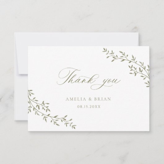 Carte De Remerciements Élégant Mariage de script de la tige de la branche (Devant)