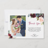 Carte De Remerciements Élégant Mariage de script floral de la marine bour (Devant)