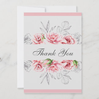 Carte De Remerciements Élégant Mariage de script floral gris rose