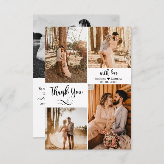 Carte De Remerciements Élégant Mariage de script multiple photo collage q (Devant / Derrière)