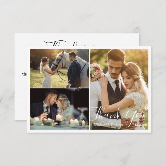 Carte De Remerciements élégant mariage de script simple 3 photos (Devant / Derrière)