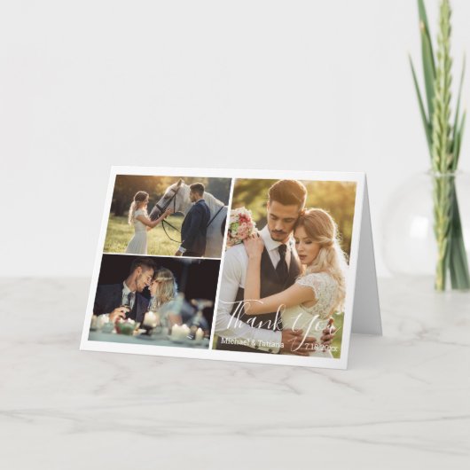Carte De Remerciements élégant mariage de script simple 3 photos chic (Devant)
