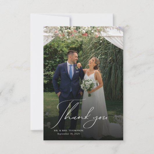 Carte De Remerciements Élégant Mariage de superposition de script (Devant)