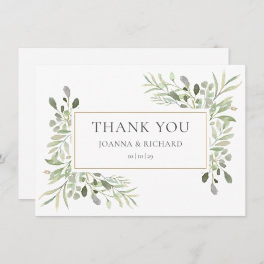 Carte De Remerciements Elégant Mariage de verdure géométrique or (Devant / Derrière)