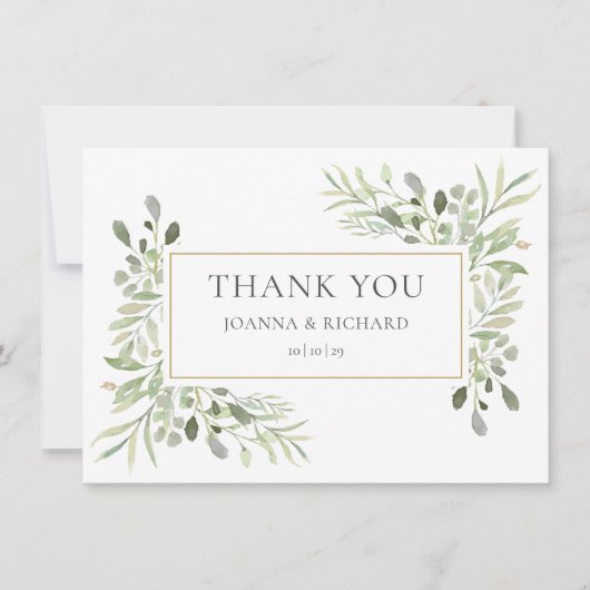 Carte De Remerciements Elégant Mariage de verdure géométrique or (Devant)