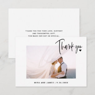 Carte De Remerciements Élégant mariage écriture photo cœur simple moderne