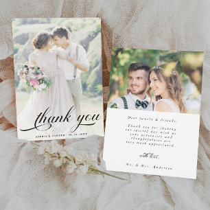 Carte De Remerciements Élégant Mariage Écriture Romantique 2 Photo