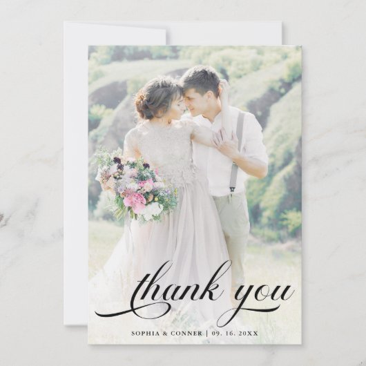 Carte De Remerciements Élégant Mariage Écriture Romantique 2 Photo (Devant)