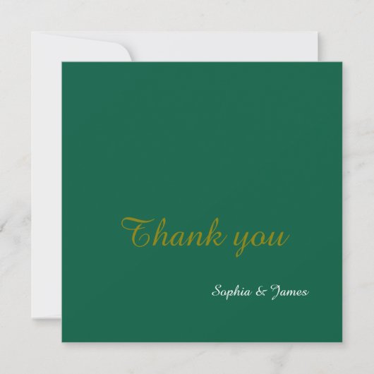 Carte De Remerciements Élégant Mariage Emerald Green & Gold Script (Devant)