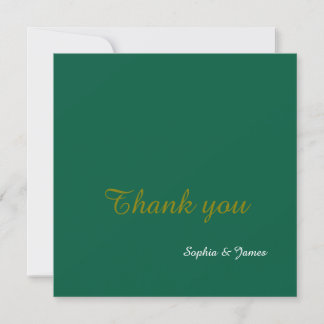 Carte De Remerciements Élégant Mariage Emerald Green & Gold Script