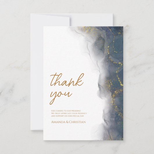 Carte De Remerciements Elégant Mariage en marbre bleu marine (Devant)