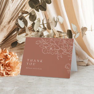 Carte De Remerciements Élégant mariage en terre cuite florale dessinée à