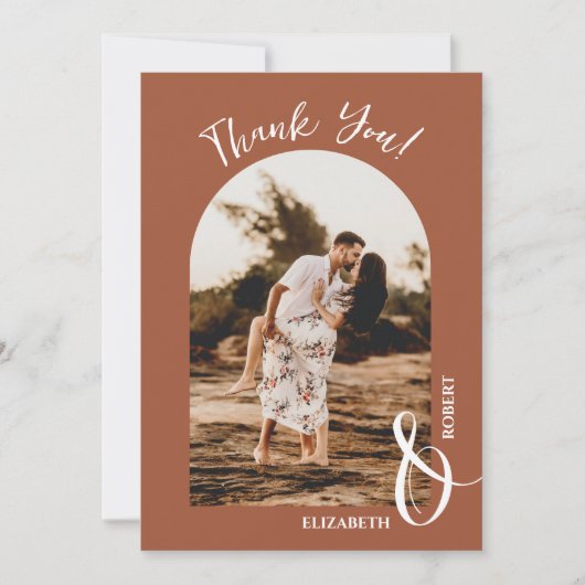 Carte De Remerciements Élégant Mariage en terre cuite Photo (Devant)