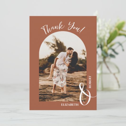 Carte De Remerciements Élégant Mariage en terre cuite Photo (Debout devant)