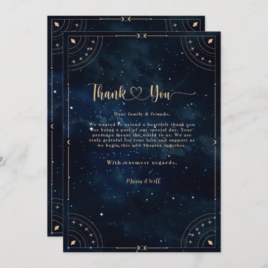 Carte De Remerciements Élégant Mariage étoilé Mariage céleste (Devant / Derrière)