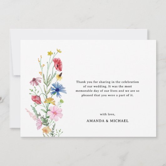 Carte De Remerciements Élégant Mariage Fleur sauvage (Dos)