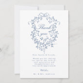 Carte De Remerciements Élégant Mariage Floral Bleu Français Photo (Devant)