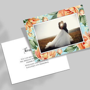 Carte De Remerciements Élégant Mariage floral bleu Peach