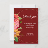 Carte De Remerciements Élégant Mariage floral de Bourgogne (Dos)